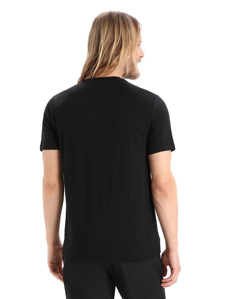 Black Men's Icebreaker Merino Tech Lite II Short Sleeve Plastic Free T Shirts | USA 1187NWYB